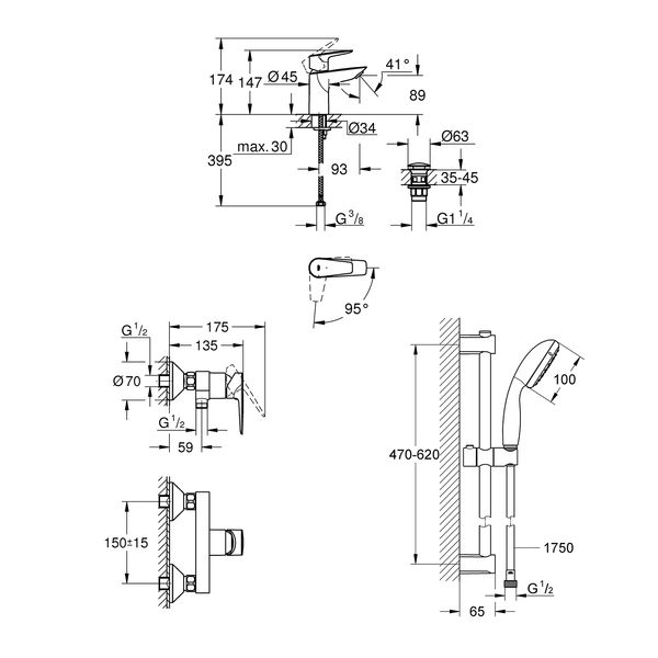 Набір змішувачів 3 в 1 для ванної кімнати Grohe QuickFix StartEdge S-Size UA202502SE CV030627 фото