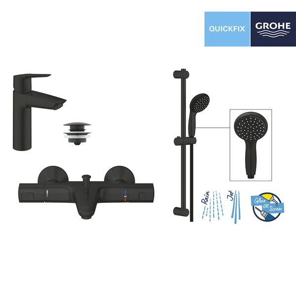 Набір змішувачів 3 в 1 для ванної кімнати Grohe QuickFix Start Black UA303304TM CV032755 фото