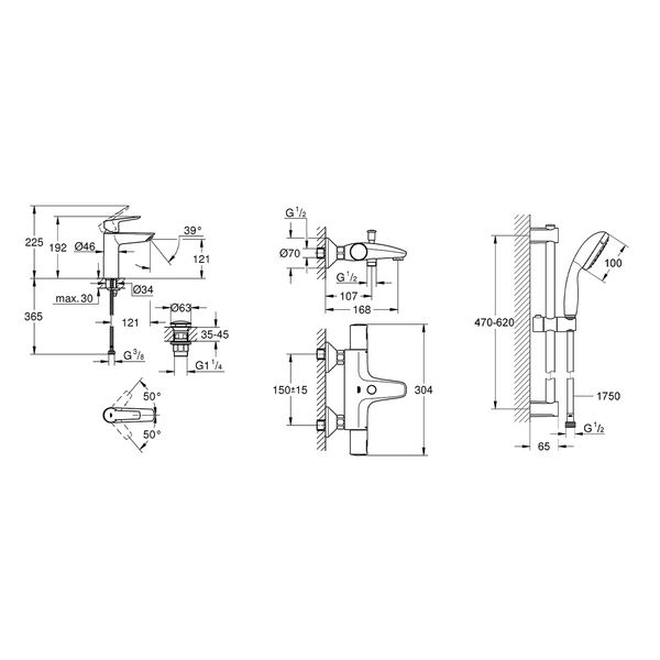 Набір змішувачів 3 в 1 для ванної кімнати Grohe QuickFix Start Black UA303304TM CV032755 фото