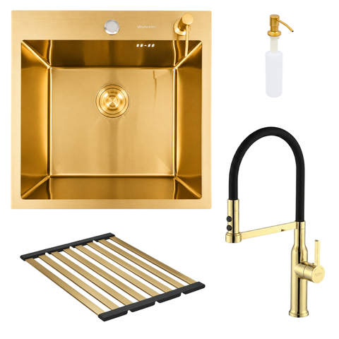 Комплект кухонної мийки Platinum 50*50 PVD ST4313 Gold SL2741 фото