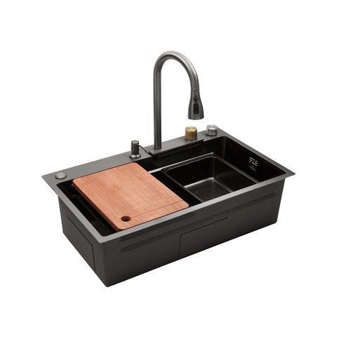 Кухонна мийка Kroner KRP Schwarze - SET7545HM PVD (3.0/0.8 мм) CV033382 фото