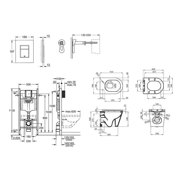 Комплект 4 в 1: Інсталяція GROHE Rapid SL 3 в 1 3884966Q + Унітаз безободковий Kroner Armada WHI513636 RIMLESS з сидінням Slim Duroplast / Soft-close / Quick relase KA513636WHIR (3884966KA513636) CV033599 фото