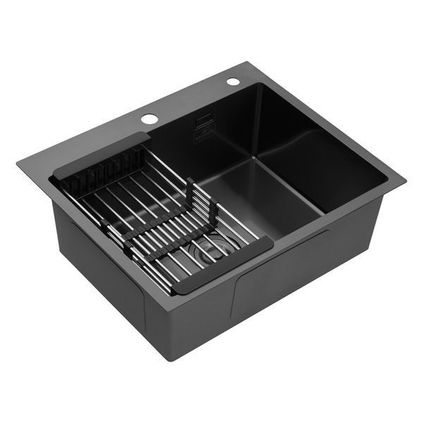 Комплект кухонной мойки Kroner KRP Schwarze 60х50HM PVD Kitchen Line Grafite SL43844 фото