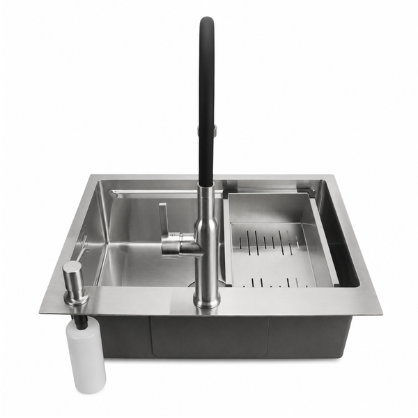 Комплект кухонной мойки Kroner KRP Geb&uuml;rstet 63х50HM ST04 BLK SL43711 фото