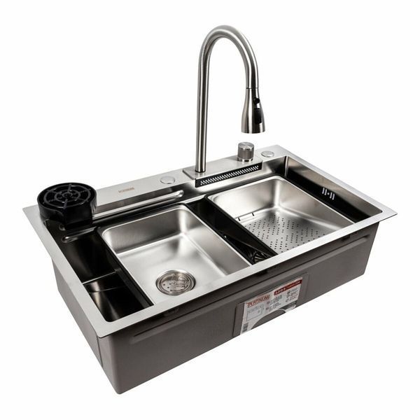 Кухонная мойка нержавейка CM 75*46A Platinum Handmade "Водопад" 44547 фото
