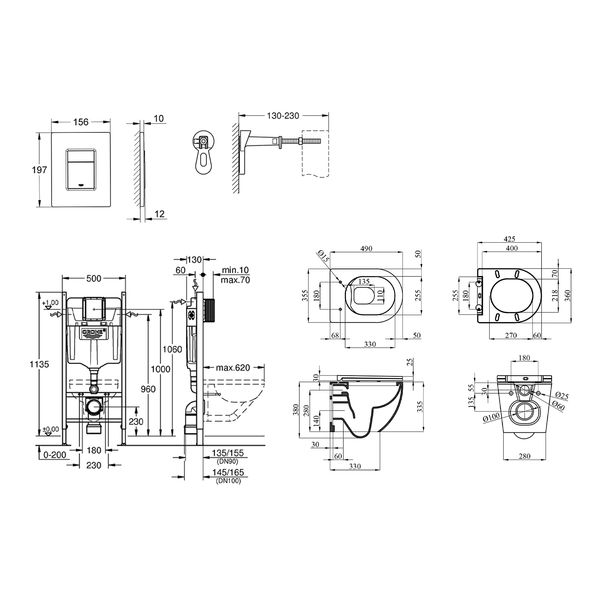 Комплект 4 в 1: Інсталяція GROHE Rapid SL 3 в 1 3884966Q + Унітаз безободковий Kroner Harz WHI493736 RIMLESS з сидінням Slim Duroplast/Soft-close/S Quick relase KH493736WHIR (3884966KH493736) CV033601 фото