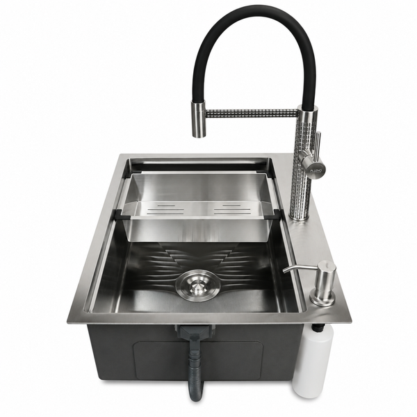 Комплект кухонной мойки Kroner KRP Geb&uuml;rstet 63х50HM ST15 BLK SL43832 фото