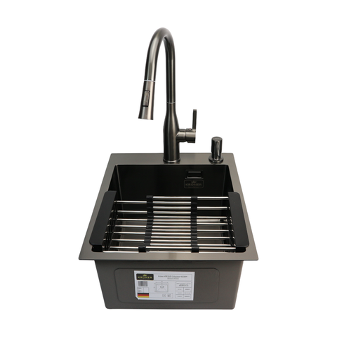 Комплект кухонной мойки Kroner KRP Schwarze 40х50HM PVD ST08 Grafite SL43821 фото