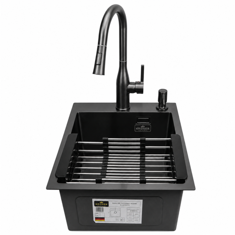 Комплект кухонної мийки Kroner KRP Schwarze 40х50HM PVD ST08 Grafite SL43821 фото