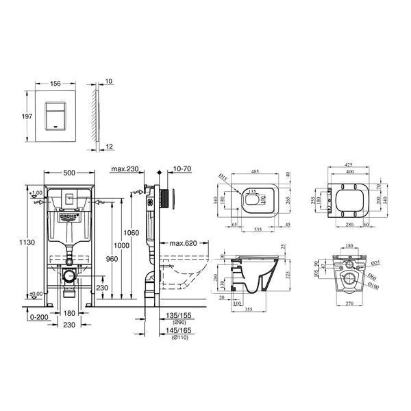 Комплект 4 в 1: Інсталяція Grohe Rapid SL 3 в 1 38772001 + Унітаз безободковий Kroner Eifel WHI493436 RIMLESS з сидінням Slim Duroplast / Soft-close / Quick relase KE493436WHIR (38772001KE493436) CV033816 фото