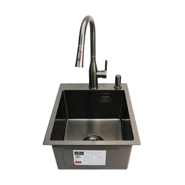 Комплект кухонной мойки Kroner KRP Schwarze 40х50HM PVD ST08 Grafite SL43821 фото