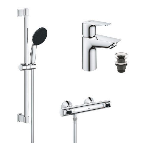 Набір змішувачів Grohe Quickfix термостат для душу з душовим гарнітуром Precision Flow THM та змішувач для раковини StartEdge S-Size UA202503TE CV030628 фото
