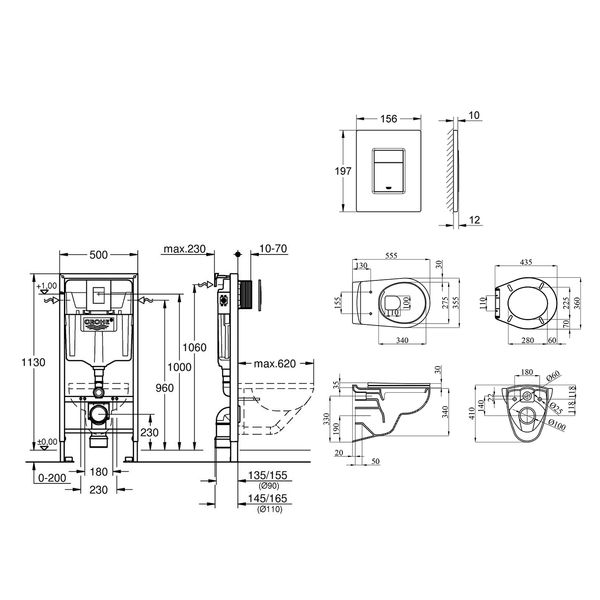 Комплект 4 в 1: Інсталяція Grohe Rapid SL 3 в 1 38772001 + Унітаз безободковий Kroner Armada WHI513636 RIMLESS з сидінням Slim Duroplast / Soft-close / Quick relase (38772001KA513636) CV033815 фото