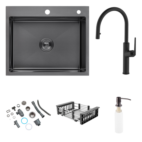Комплект кухонної мийки Kroner KRP Schwarze 60х50HM PVD ST06 nero SL43758 фото