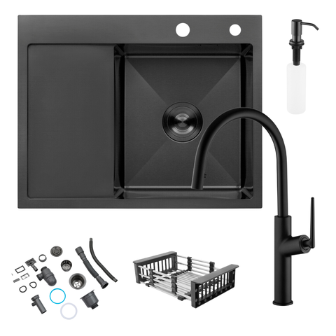 Комплект кухонной мойки Kroner KRP Schwarze 6350RHM PVD ST06 nero SL42155 фото