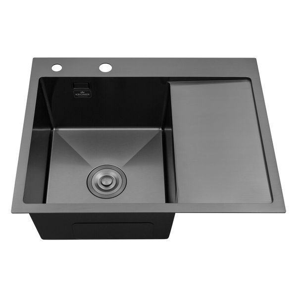Комплект кухонної мийки Kroner KRP Schwarze 6350LHM PVD ST06 nero SL42179 фото