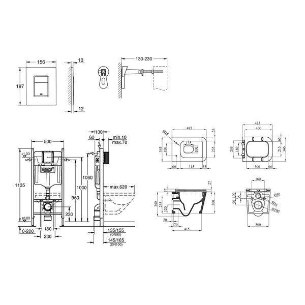 Комплект 4 в 1: Інсталяція GROHE Solido 3 в 1 3884966Q + Унітаз безобідковий Kroner Eifel WHI483429 TORNADO з сидінням Slim Duroplast / Soft-close / Quick relase KE483429WHIT (3884966KE483429) CV033819 фото