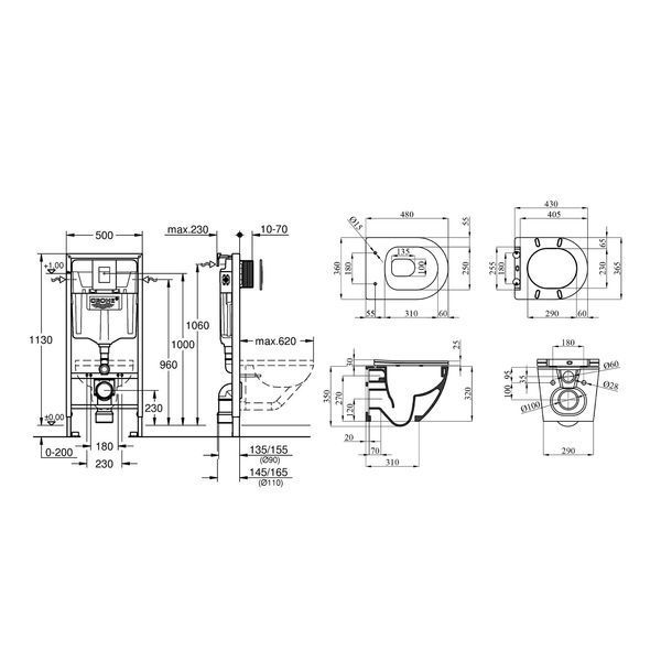 Комплект 4 в 1: Інсталяція Grohe Rapid SL 3 в 1 38772001 + Унітаз безободковий Kroner Harz WHI483632 TORNADO з сидінням Slim Duroplast / Soft-close / Quick relase KH483632WHIT (38772001KH483632) CV033824 фото