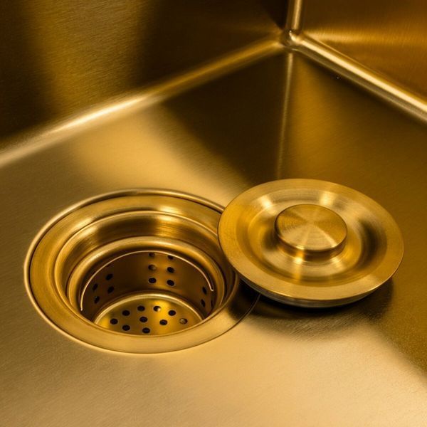 Комплект кухонної мийки Platinum Handmade 50*50 PVD Gold pl23555 фото