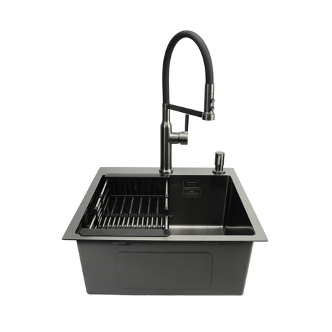 Комплект кухонной мойки Kroner KRP Schwarze 50х50HM PVD ST07 Grafite SL43840 фото