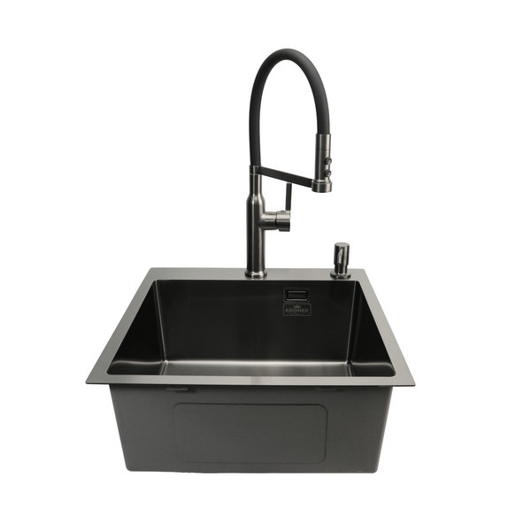 Комплект кухонной мойки Kroner KRP Schwarze 50х50HM PVD ST07 Grafite SL43840 фото