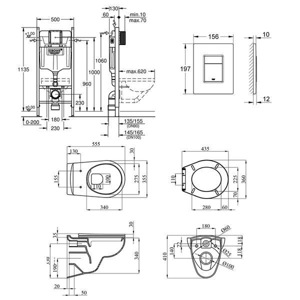 Комплект 4 в 1: Інсталяція GROHE Solido 3 в 1 3884966Q + Унітаз безобідковий Kroner Oker WHI533536 RIMLESS з сидінням Slim Duroplast / Soft-close / Quick relase KO533536WHIR (3884966KO533536) CV033827 фото