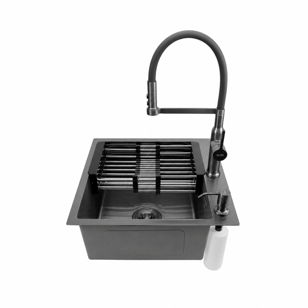 Комплект кухонной мойки Kroner KRP Schwarze 50х50HM PVD ST07 Grafite SL43840 фото