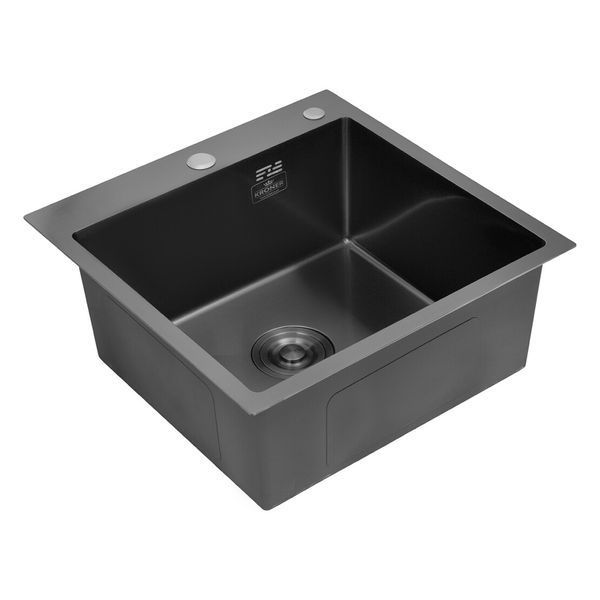 Комплект кухонной мойки Kroner KRP Schwarze 50х50HM PVD ST07 Grafite SL43840 фото