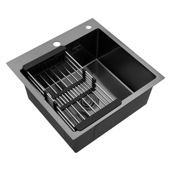 Комплект кухонной мойки Kroner KRP Schwarze 50х50HM PVD ST07 Grafite SL43840 фото