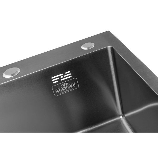 Комплект кухонной мойки Kroner KRP Schwarze 50х50HM PVD ST07 Grafite SL43840 фото