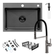 Комплект кухонной мойки Kroner KRP Schwarze 58х43HM PVD ST07 Grafite SL44631 фото 1