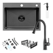 Комплект кухонной мойки Kroner KRP Schwarze 58х43HM PVD ST08 Grafite SL44648 фото 1