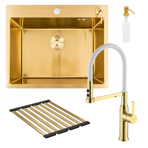 Комплект кухонної мийки Platinum 60*50 PVD ST4314 Gold SL2356 фото