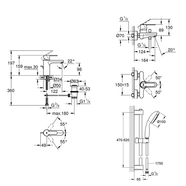 Набір змішувачів 3 в 1 для ванної кімнати Grohe QuickFix Get M-Size UA202701MQ CV030610 фото