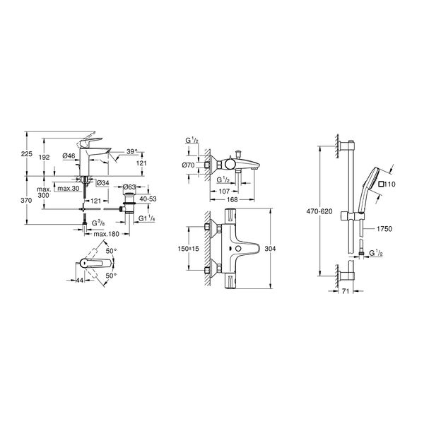 Комплект змішувачів для ванної кімнати з термостатом Grohe QuickFix UA202304TS CV030620 фото