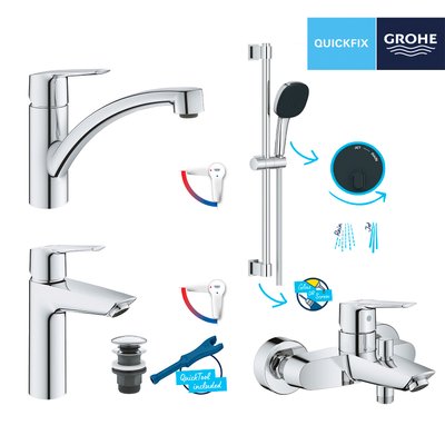 Набір змішувачів 4 в 1 для ванної кімнати та кухні Grohe QuickFix Start M-Size UA202301KE CV030617 фото