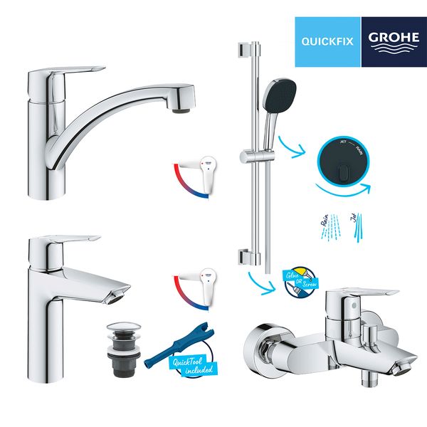 Набір змішувачів 4 в 1 для ванної кімнати та кухні Grohe QuickFix Start M-Size UA202301KE CV030617 фото