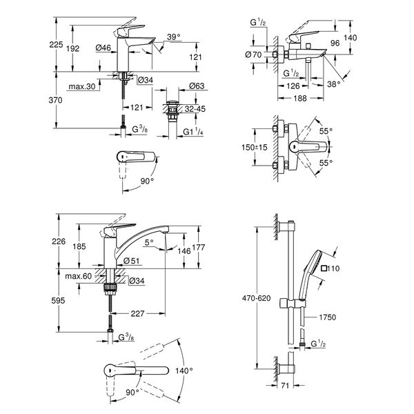 Набір змішувачів 4 в 1 для ванної кімнати та кухні Grohe QuickFix Start M-Size UA202301KE CV030617 фото