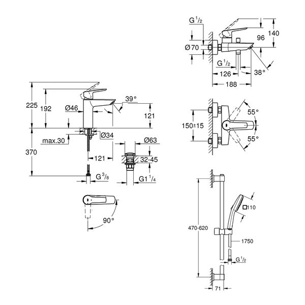 Набір змішувачів 3 в 1 для ванної кімнати Grohe QuickFix Start M-Size UA202301ME CV030618 фото