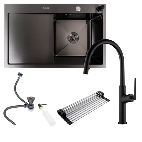 Комплект кухонної мийки Valeso 78х50 RHM PVD ST06 nero SL47340 фото