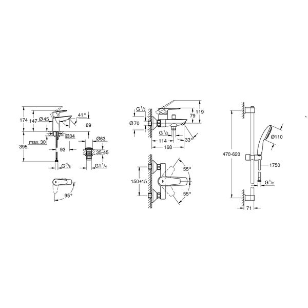 Набір змішувачів 3 в 1 для ванної кімнати Grohe QuickFix StartEdge S-Size UA202501SE CV030624 фото