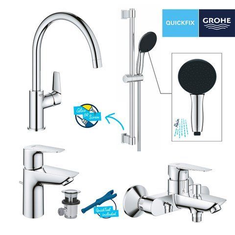 Комплект змішувачів для ванної кімнати і кухні Grohe QuickFix Start Edge UA202501SK CV030625 фото