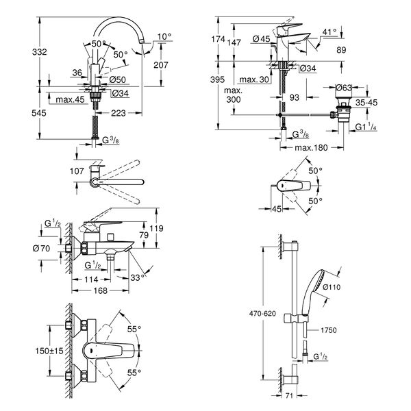 Комплект змішувачів для ванної кімнати і кухні Grohe QuickFix Start Edge UA202501SK CV030625 фото