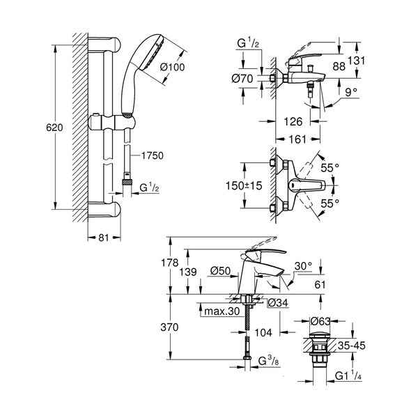 Набір змішувачів для ванної кімнати Grohe Start Vitalio 32278551 CV031971 фото