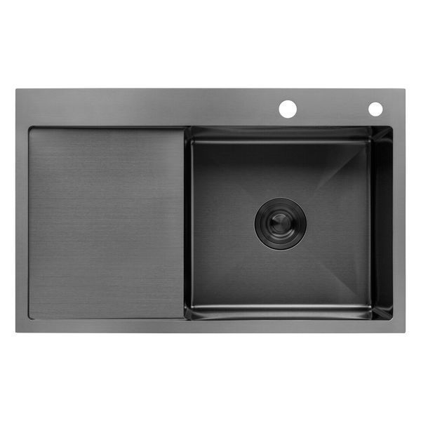 Комплект кухонной мойки Kroner KRP Schwarze 78х49HM PVD ST07 Grafite SL44792 фото