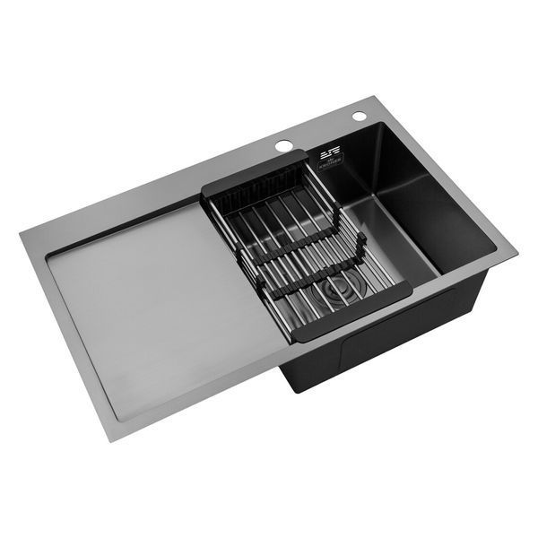 Комплект кухонной мойки Kroner KRP Schwarze 78х49HM PVD ST07 Grafite SL44792 фото