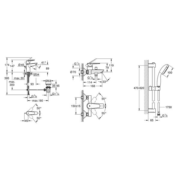 Набір змішувачів 3 в 1 для ванної кімнати Grohe QuickFix StartEdge S-Size UA202501SQ CV030626 фото