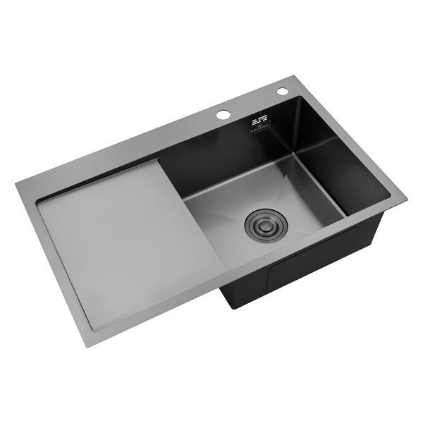 Комплект кухонной мойки Kroner KRP Schwarze 78х49HM PVD ST08 Grafite SL48543 фото