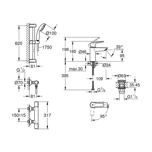 Набір змішувачів 2 в 1 для ванної кімнати Grohe QuickFix Start S-Size 34841551TS CV032726 фото