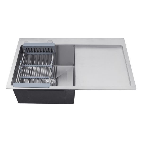 Комплект кухонної мийки Kroner KRP Geb&uuml;rstet 78х49LHM BLK04 nichel SL54729 фото